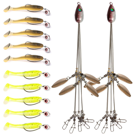 Alabama Rig Kit 2 Sets with Jig Heads and Trailers, Umbrella Rig for Stripers,Bass Fishing