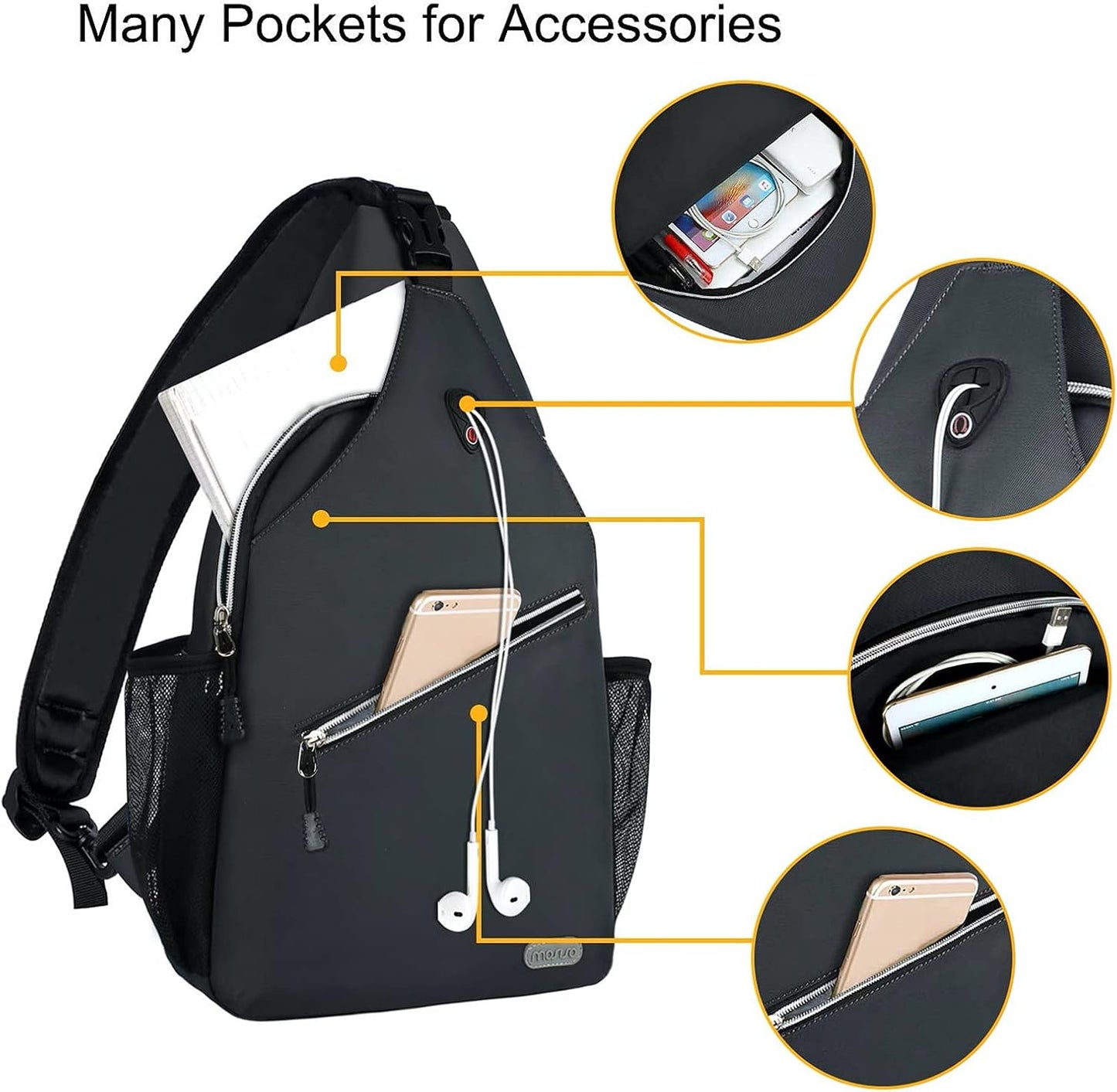 MOSISO Rope Sling Backpack (Up to 13 inch), Multipurpose Crossbody Chest One Shoulder Outdoor Travel Hiking Daypack, Black