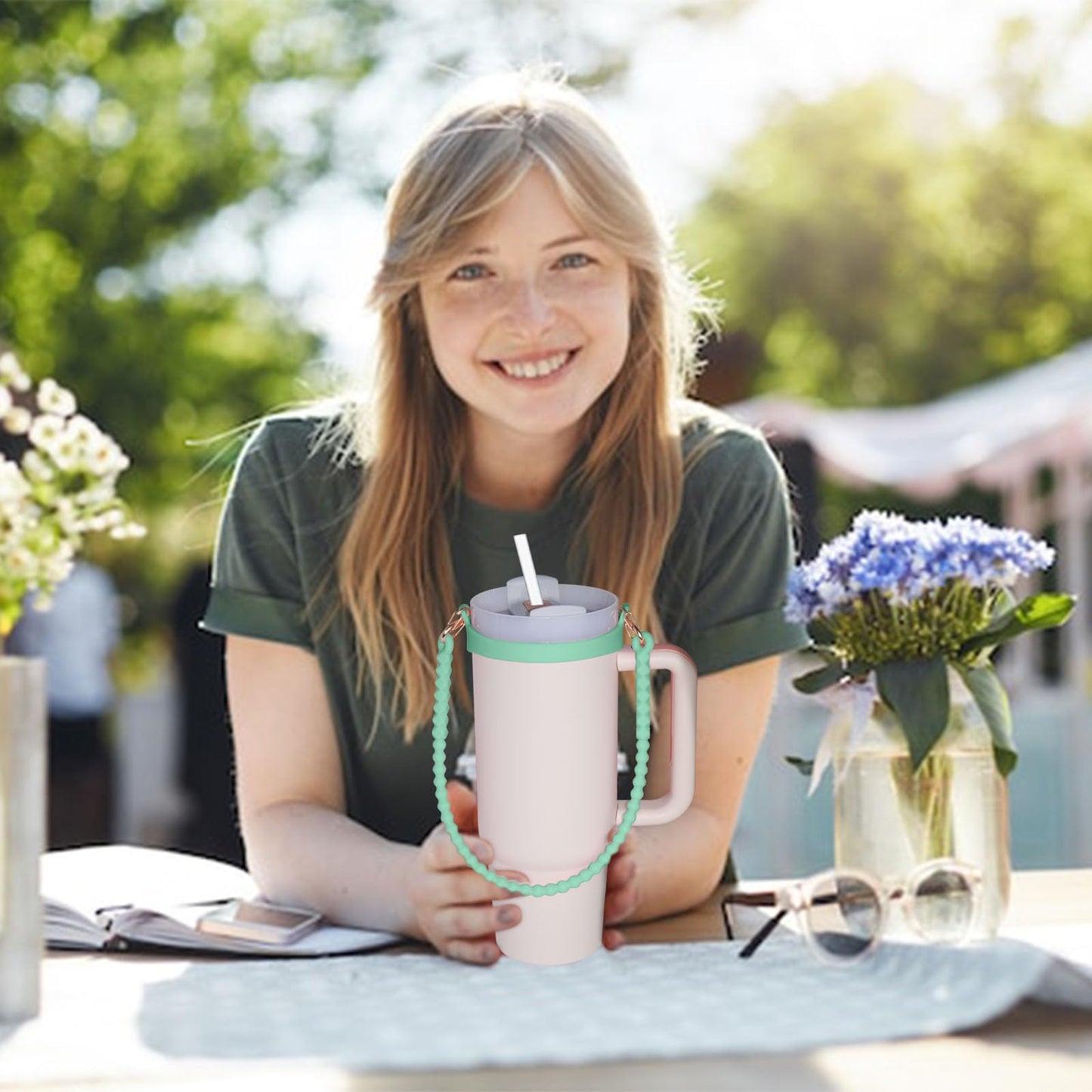 Genleas Silicone Water Bottle Handle - Holder with Strap - Water Bottle Lanyard-Water Bottle Sling - Specifically Designed for Stanley Quencher - Also Fit for Most 8-40oz Bottles