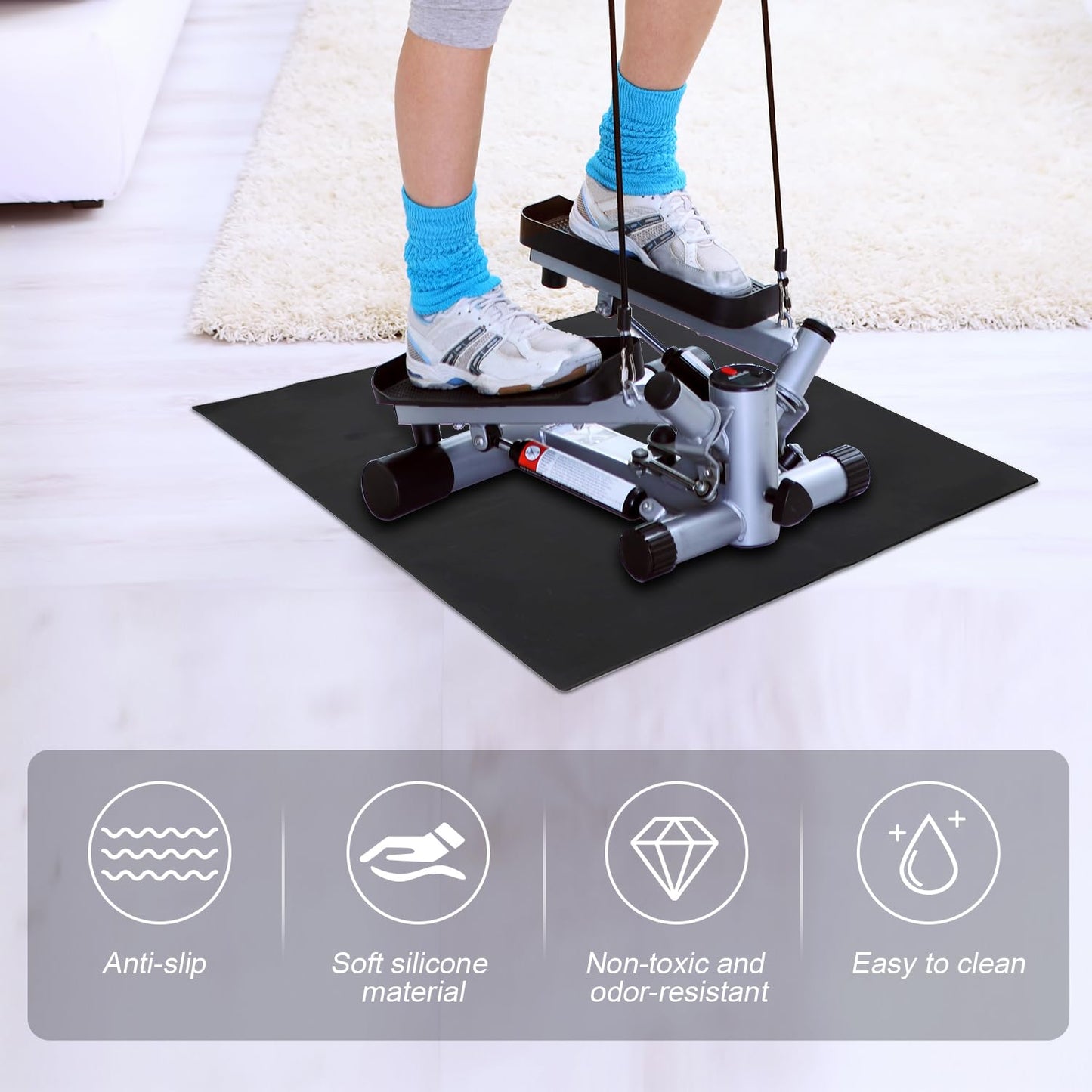 Anti-Slip Mat for Ellipse Leg Exercise Machine, 23.54x21.57 Inches Stable Exercise Equipment Mat for Under Desk Elliptical Machine Perfect for Home Workout Protect Floor