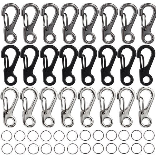 Ouligay 48PCS Tiny Carabiner Clip Mini Carabiner Clip Mini Paracord Hanging Clips Metal Hook EDC Keychain Mini Hanging Buckle Metal Small Spring Snap Hooks for Camera Strap, Flashlight, Backpack