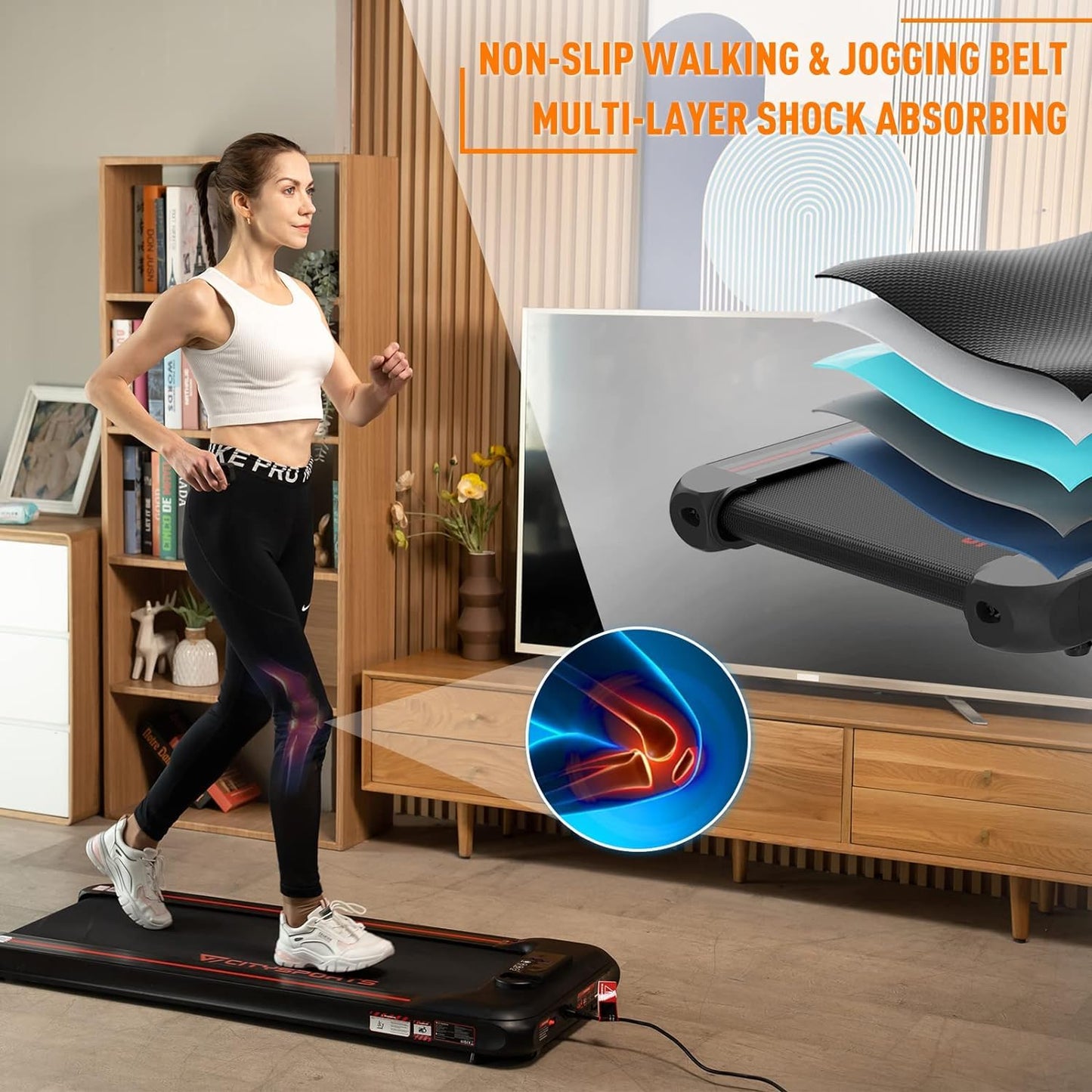 Under Desk Treadmill Portable Walking Pad, Adjustable Speed with APP, LCD Screen & Calorie Counter, Ultra Thin and Silent, Intended for Home/Office (Black Red)