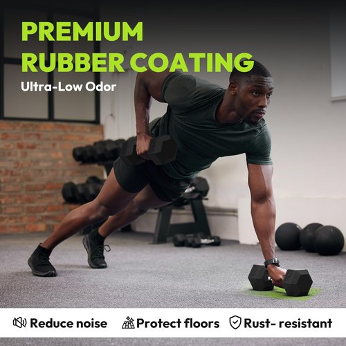 Hex Dumbbell Rubber Encased Strength Training Dumbbells, Hand Weight For Workout & Exercise/Pair of 8LB