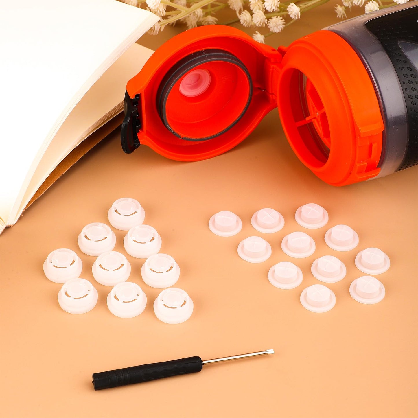 12pcs Dispensing Rubber Valves Compatible with Gatorade Water Bottle, Silicone Valve Replacement Lid for Gatorade GX 30oz & Squeeze Bottle 32oz Plastic Inserts & Screwdriver