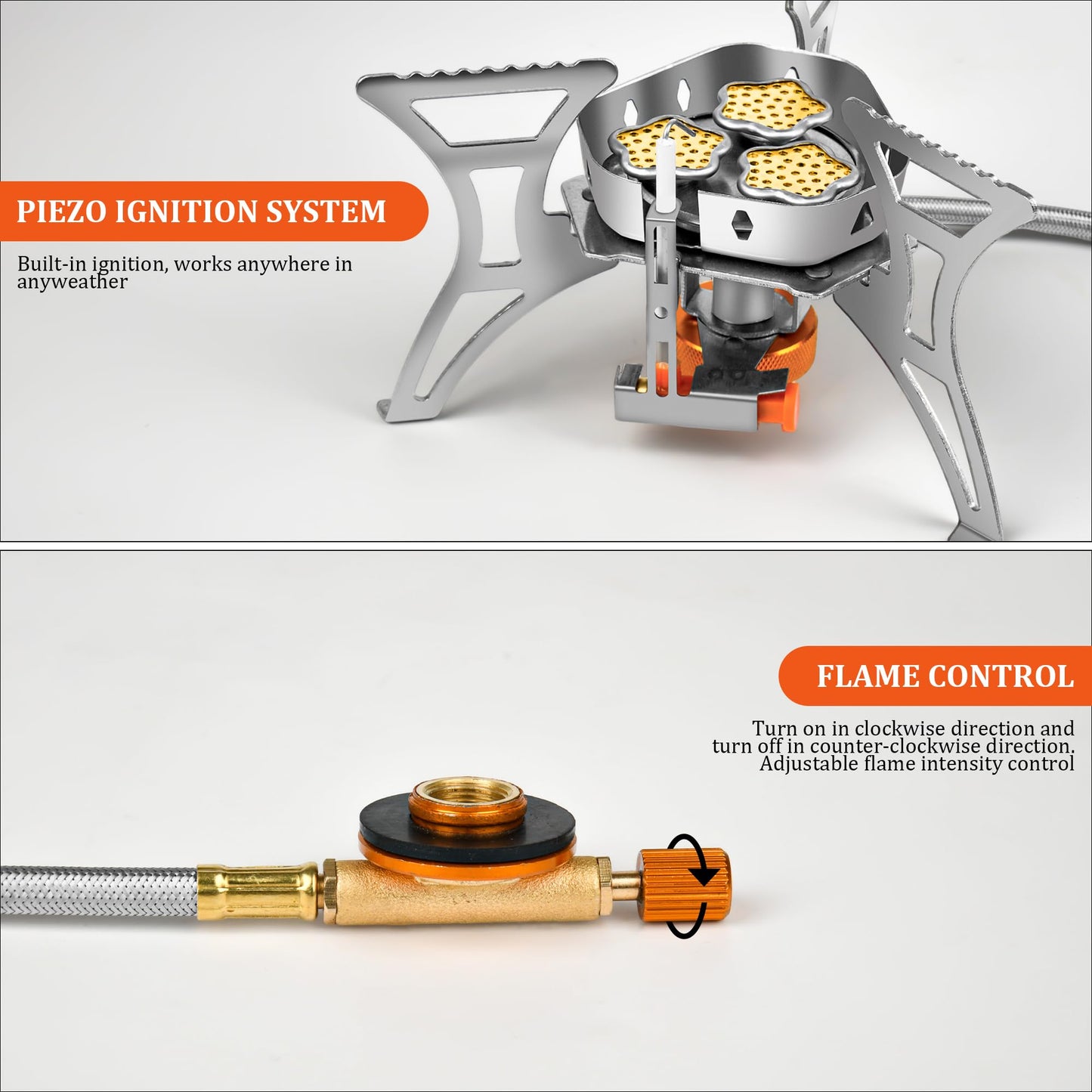 6800W Camping Backpacking Stove, Outdoor Portable Burner Cooking Stove with Fuel Canister Adapter, Piezo Ignition, Carry Case, Foldable Windproof Camping Gas Stove for Picnic Hiking