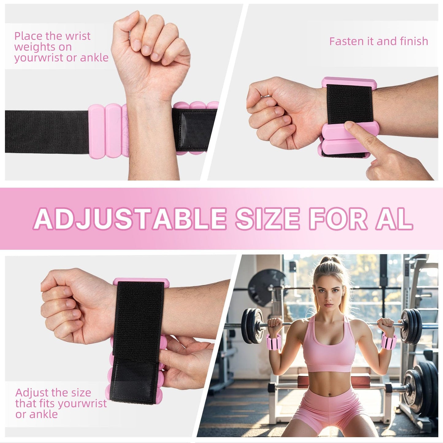 Ankle & Wrist Weights for Women - Set of 2 (1Lb Each) Adjustable Ankle Weights, for Women Men Adjustable Wrist Bracelet for Home Gym Weighted Bangles Wristbands Leg Arm Weights for Walking Swimming Running Pilates Yoga Gym