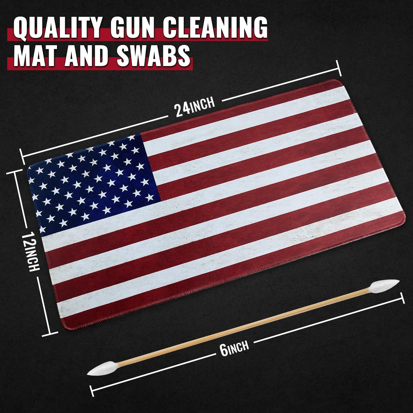24"x12" Pistol Cleaning Mat and 100PCS 6" Cleaning Swabs - Cleaning Mat with Stitched Edges, Oil Resistant, Non-Slip Mat for All Handguns - Large Mats Cleaning Kit