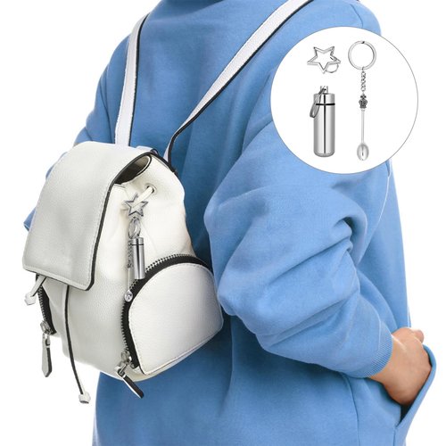 Zoolum 2 Pack Pill Holder with Mini Spoon - Lightweight Carry-On Mini Spoon Keychain,Perfect Keychain Pill Holder for Daily Essentials,Waterproof & Ideal for Outdoor Camping & Hiking