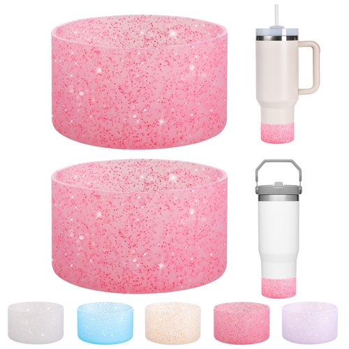 Cadolen Glitter Silicone Boot, 2 PCS for Stanley Boot, Compatible with 30 40oz Stanley Cup, Slip/Scratch/Noise Protector for Stanley Accessories and More Bottles/Tumblers Bottom of 2.8-2.95in