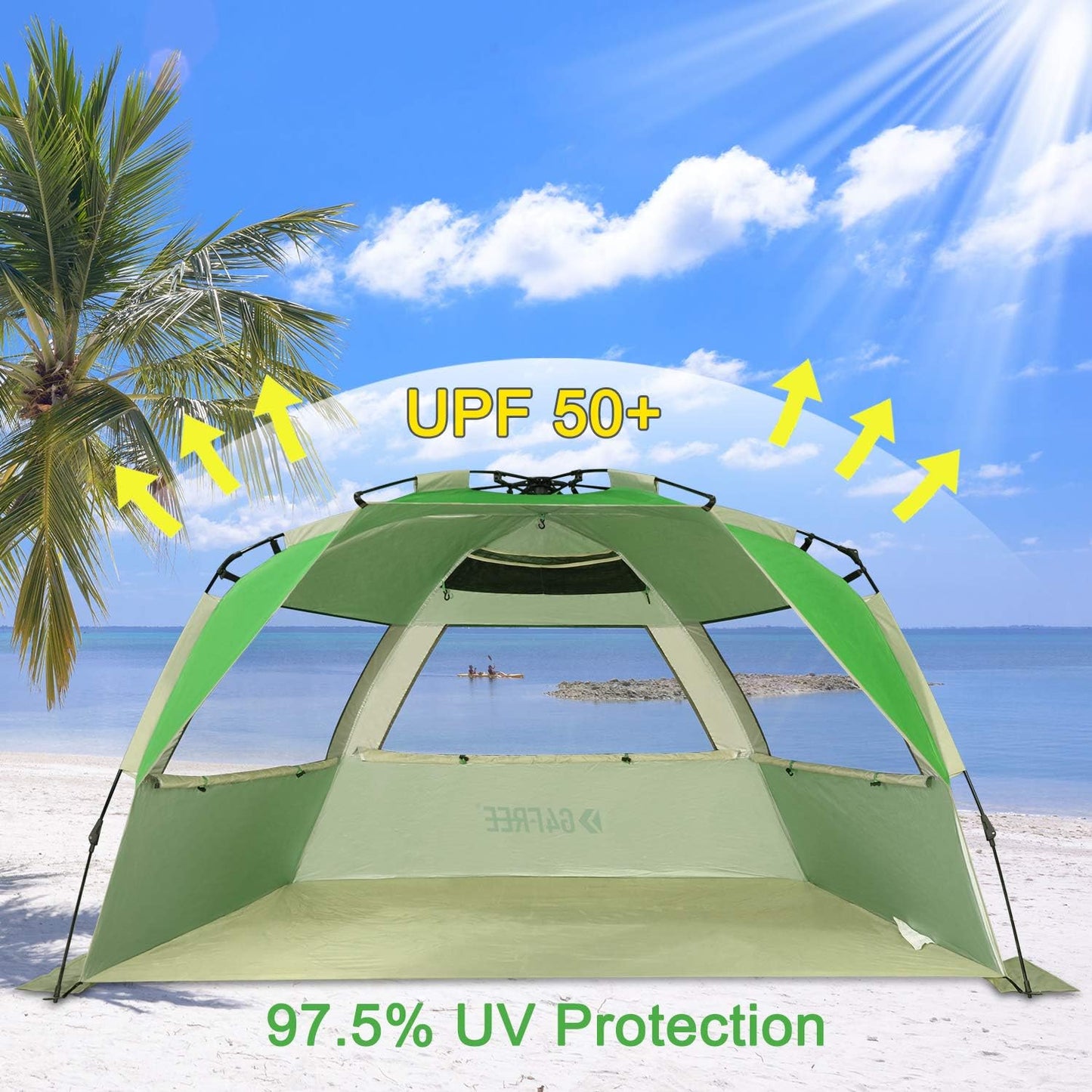 G4Free Easy Set up Beach Tent Deluxe XL, Pop up Sun Shelter for 3-4 Persons with UPF 50+ Protection Beach Shade with Extended Floor