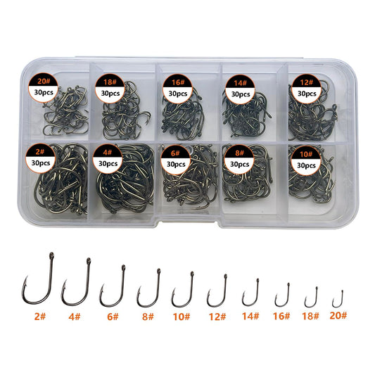 AMHDV 300Pcs/ 500Pcs/ 1000Pcs Small Fishing Hooks, 10 Different Sizes Tiny Fish Hook Set for Freshwater (300pcs (2# to 20#))