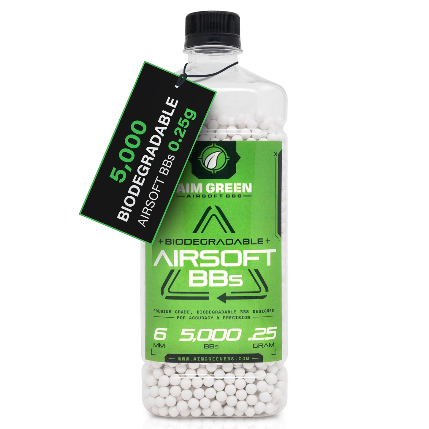 Aim Green Biodegradable Airsoft BBS, Premium-Grade 6mm Airsoft BBS, 20g, 25g, 32g, 36g, 40g, 2,500, 5,000, 10,000 Count