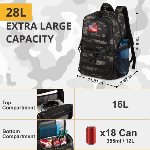 Tactical Double Deck Cooler Backpack for Men,Large Lunch Backpack with 2 Compartment,Soft Cooler Bag Water-Resistant Leak Proof Cooler Bag Beach Picnic