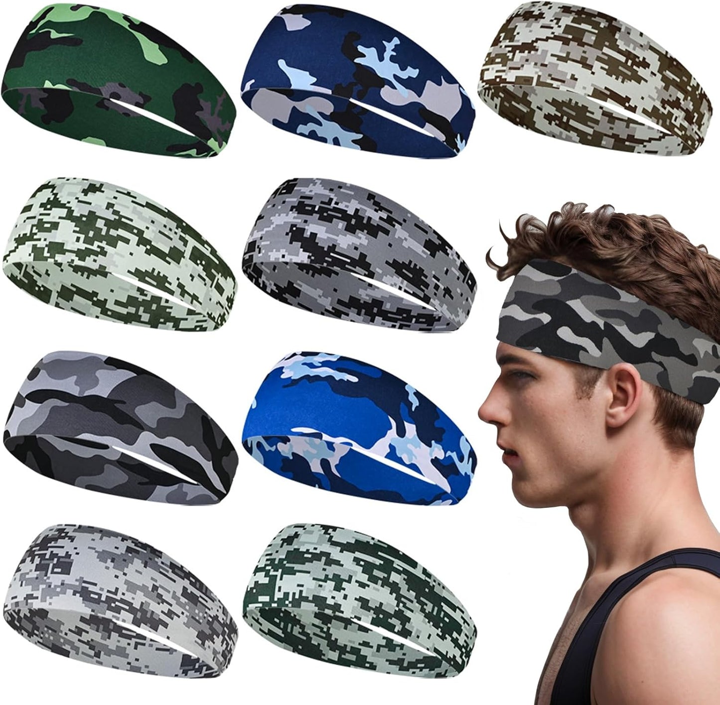 Men's 9-Pack Sports Headbands | Stretchy Sweatbands for Running & Workouts
