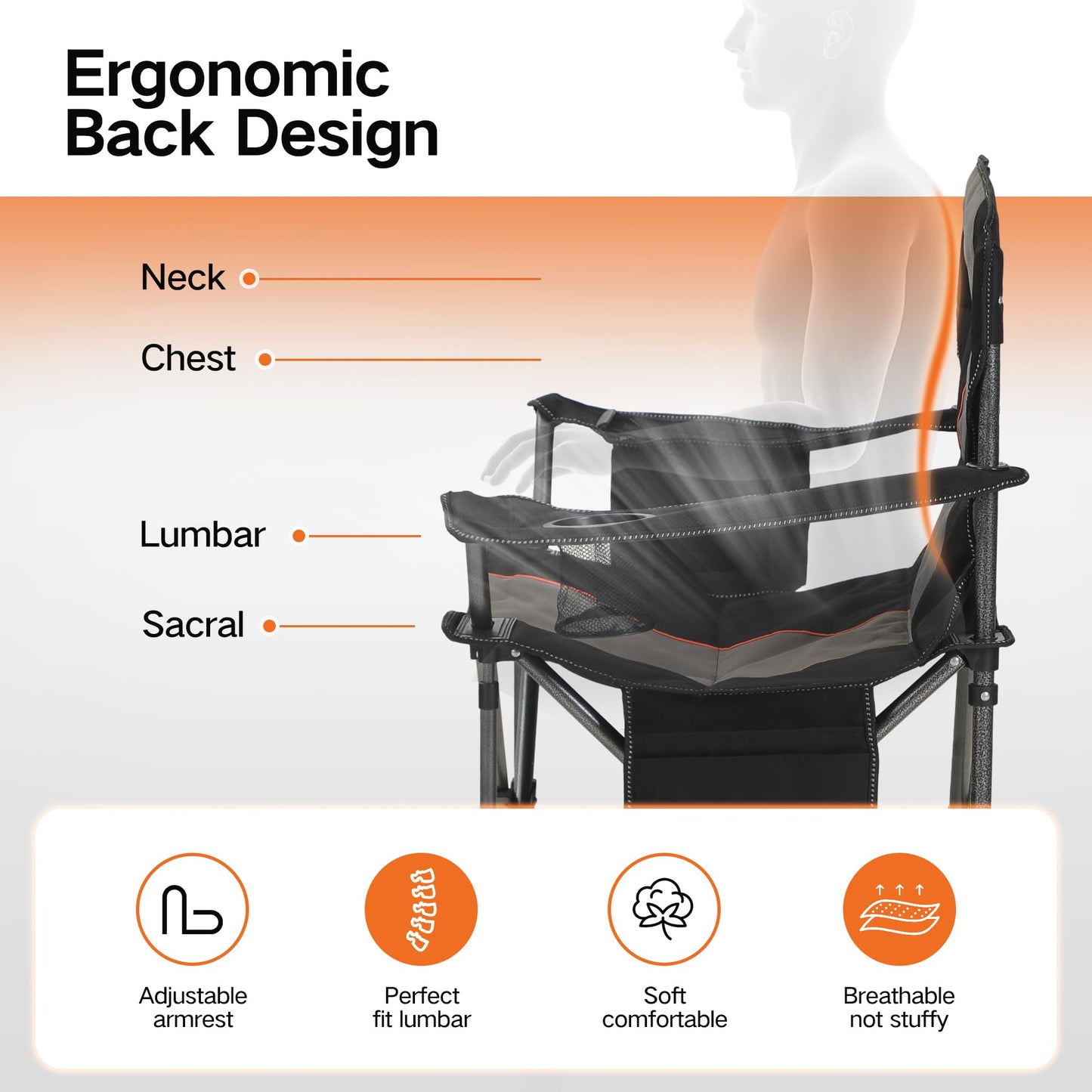 Oversized Folding Camping Chair for Adults, Heavy Duty Portable Lawn Chairs with Cooler Bag, Side Pocket & Cup Holder, Folding Chairs for Outside Support 450 LBS Outdoor Chair
