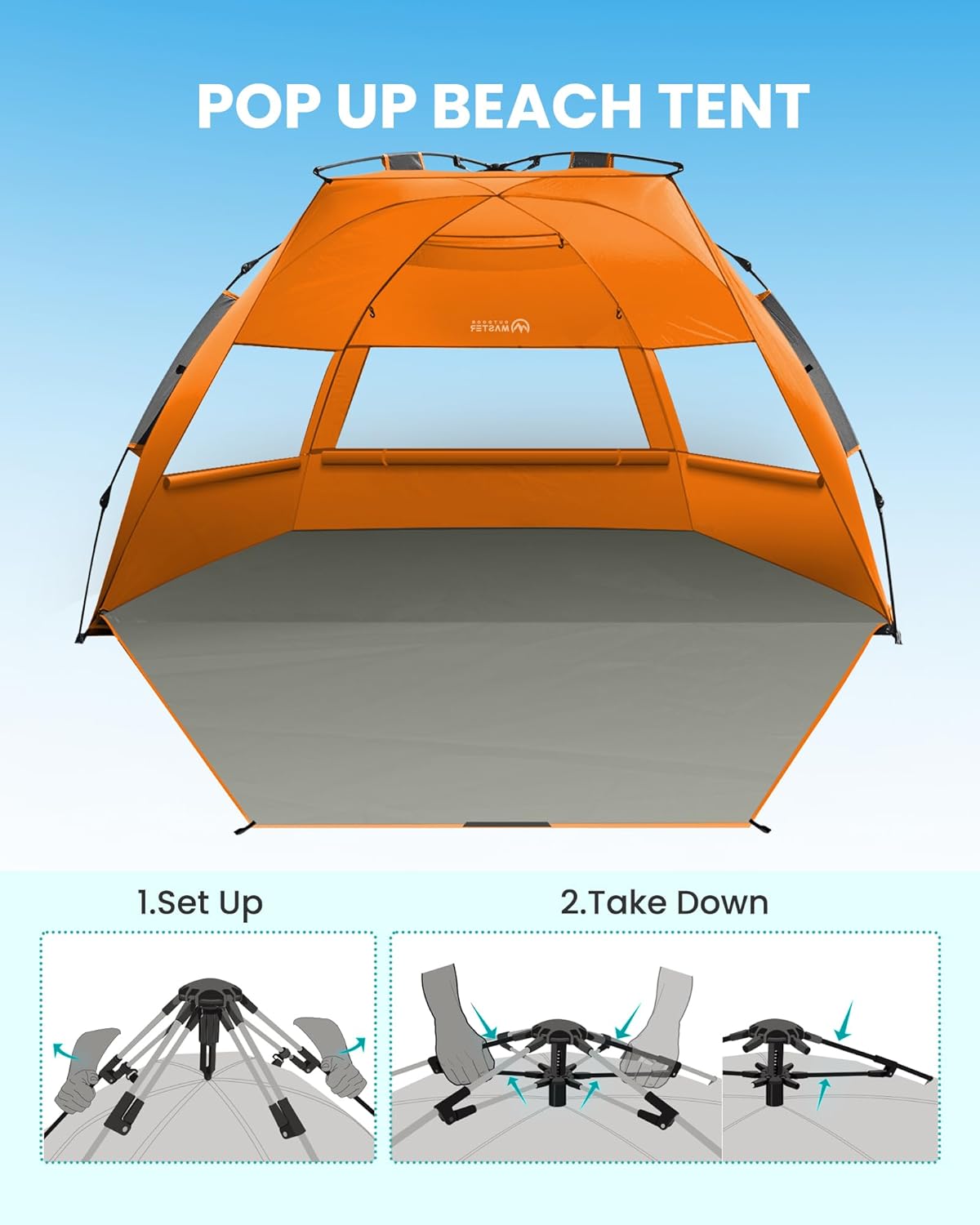 OutdoorMaster Beach Tent Sun Shelter for 3-4 Person, Pop Up Beach Tent Easy Setup with Sandbags, Portable Sun Shade Canopy with Carrying Bag for Beach & Outdoor, UPF50+ UV Protection, Family Size