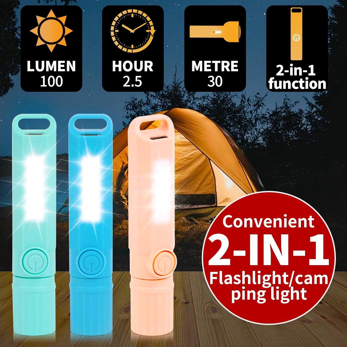 3 Pack Rechargeable Flashlights USB C Mini LED Flashlights for Kids, Camping Lantern Combo Flashlight, Ultralight Zoomable Flashlights for Boys Girls Gift Camping Hiking Night Reading (3 Pack)