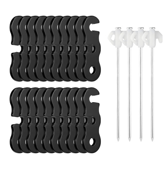 Kingshion 20 PCS Aluminum Alloy Guy Line Cord Adjusters and 4 PCS Tent Stakes, Rope Tensioner, Tent Rope Tensioners, Paracord Tensioner for Camping Hiking Backpacking Outdoor Activity, Black