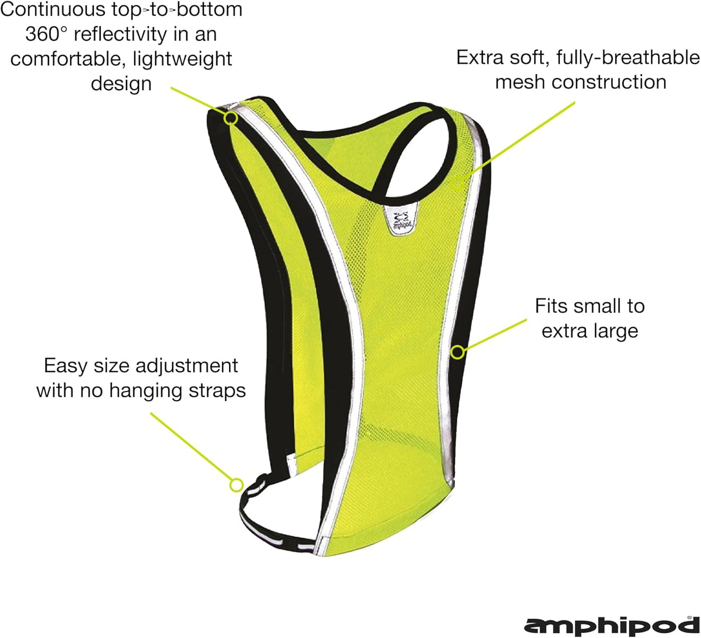 Amphipod Luminous-Lite Reflective Vest for Running, Cycling & Walking, High-Visibility Safety Vest for Low-Light Conditions for Men & Women - Yellow - OSFM
