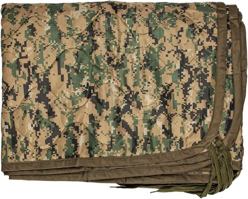 Lightweight Ripstop Poncho Liner - Portable Quilted Blanket & Sleeping Bag, 82"x60" - Fiberfill Insulation