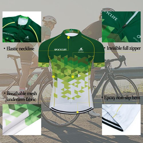 spocyclife Cycling Jersey Men Set Short Sleeve Set MTB Cycling Jersey and Shorts Men Set with Gel Padded Summer (GreenWhite, XL)