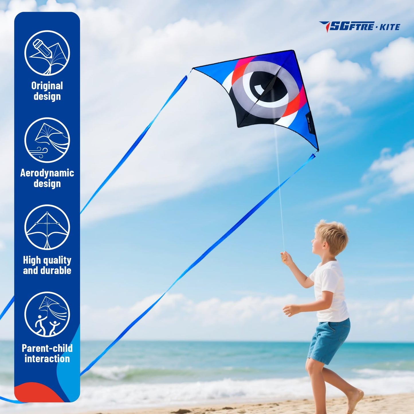 Delta Kite Set for Kids and Adults,Extremely Easy to Launch for Beginners, Perfect for Beaches and Parks,ites for Beach Trip Park Family Outdoor Games and Activities (Eye of The Sky Blue,red,green, 3)