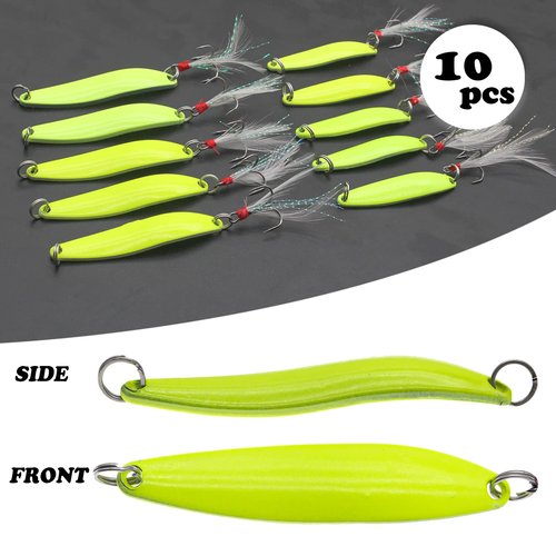 FREGITO Fishing Lures,Fishing Spoons, Colorful Casting Fishing Spinner Hard Baits Tackle Single Hook for Trout Bass Salmon Freshwater Saltwater with Metal Hooks (10pcs Glow Color)