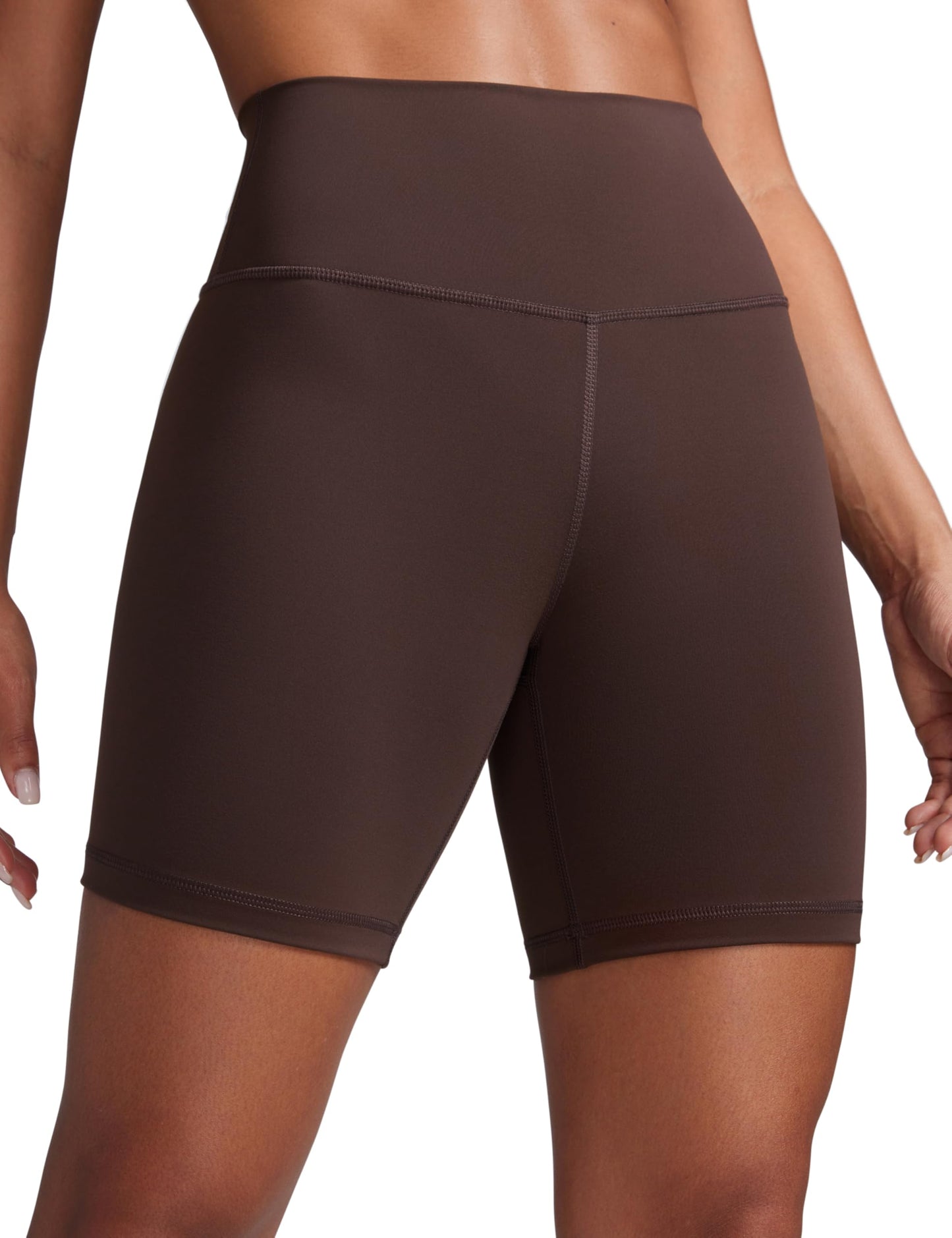 CRZ YOGA Butterbreeze Athletic Biker Shorts 6'' - High Waisted Workout Gym Volleyball Running Yoga Tummy Control Womens Hot Fudge Brown Large