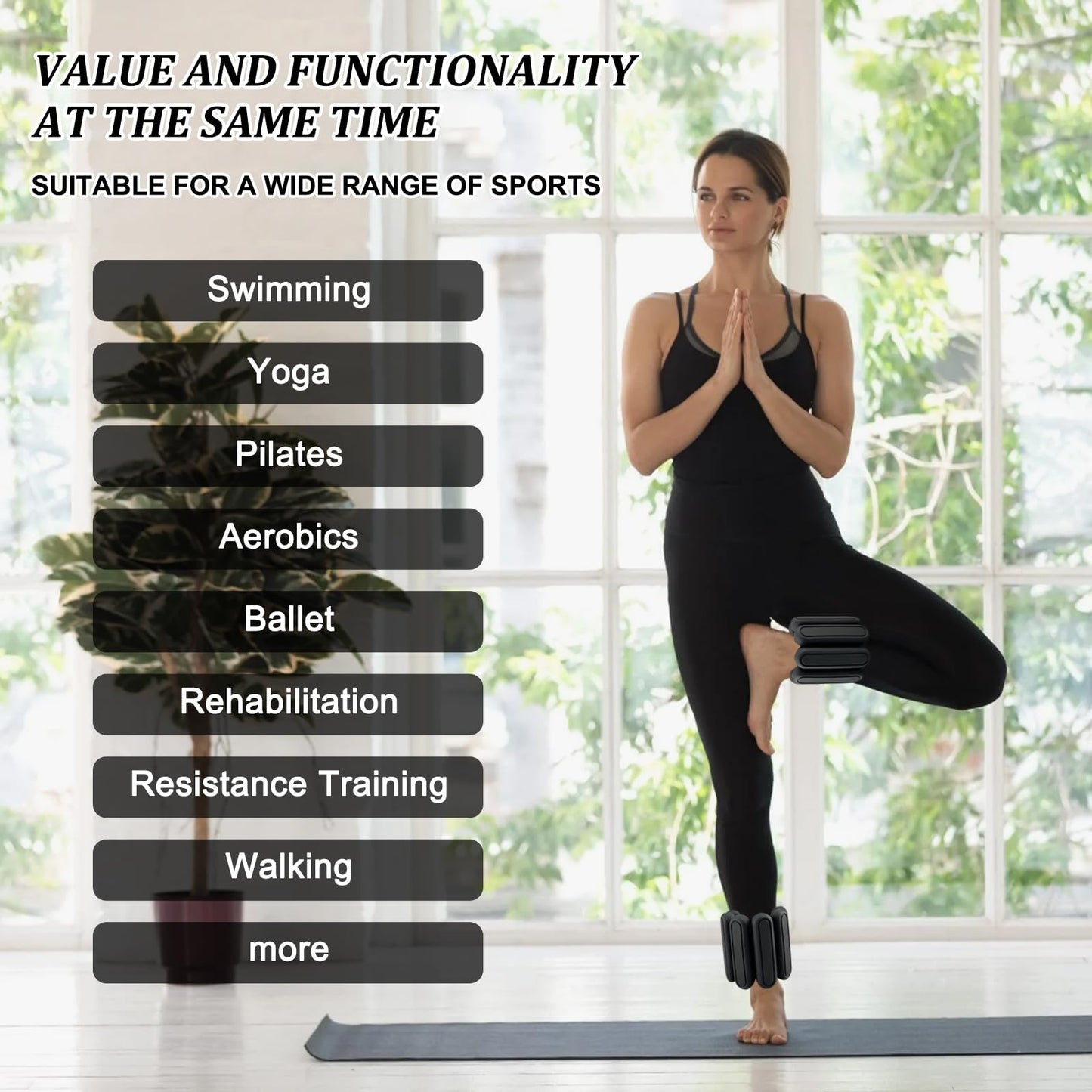 Adjustable Ankle Weights Set of 2 (1Lb Each) for Women Men Kids Wrist Ankle Weights Increase Training Intensity Wrist Weights Increase Training Intensity for Yoga, Pilates, Aerobics, Swimming, Hiking (black)