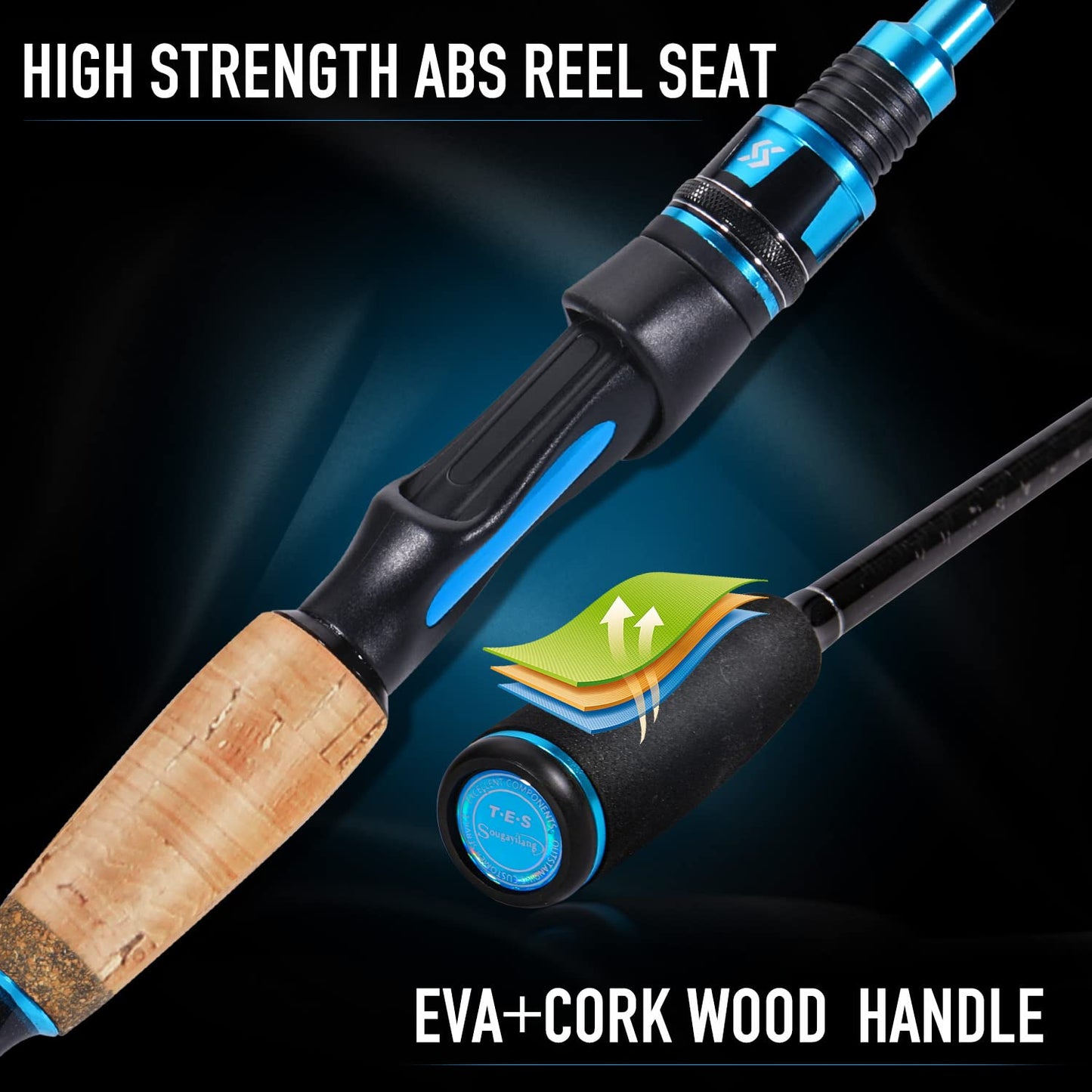 Sougayilang Fishing Pole, 30-Ton Carbon Fiber Fishing Rod and Reel Combo, 2 Pcs Blanks Spinning Reel Combos-Blue-5.9ft and 2000 Spinning Reel