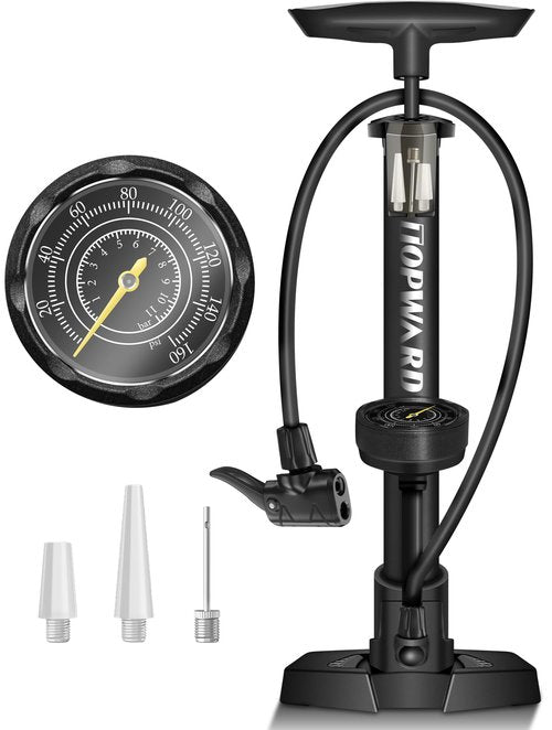 Topward Bike Tire Pump with Gauge, Air Pump Portable, Fits Presta & Schrader Valves, 160 PSI, Bicycle Pump for Road Bike, MTB, BMX, Sports Balls