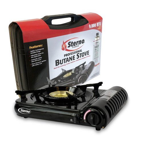 Sterno Portable Butane Stove - Single Burner Stove for Catering or Outdoor Cooking, Black with Travel Case - 9000 BTU