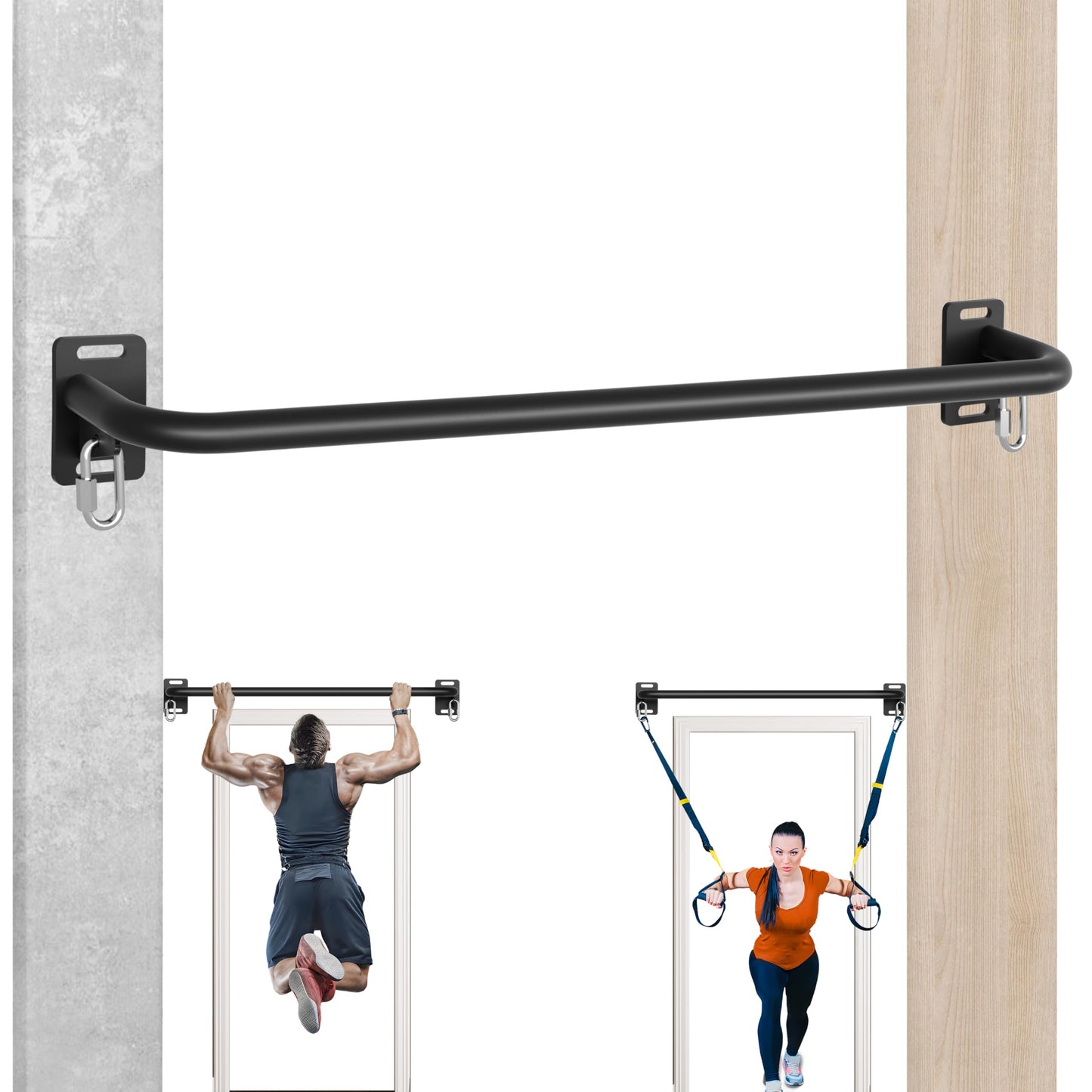 36" Heavy Duty Pull Up Bar Wall/Joist Mounted, 600 LB Capacity, Multi-Grip Bar for Garage & basement rafter Use - All-in-One Workout with Carabiners & Space-Saving Design