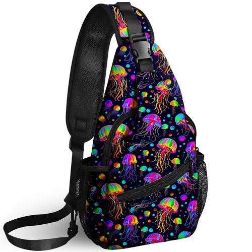 Yrebyou Jellyfish Sling Bag Travel Crossbody Backpack Shoulder Daypack Hiking chest Pack for Women Lightweight Waterproof Adjustable Outdoor Workout