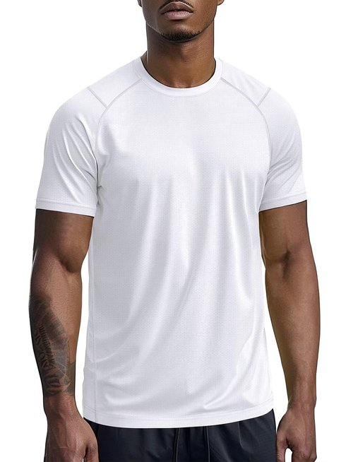 Mens Workout Shirts Dry Fit(White,L)
