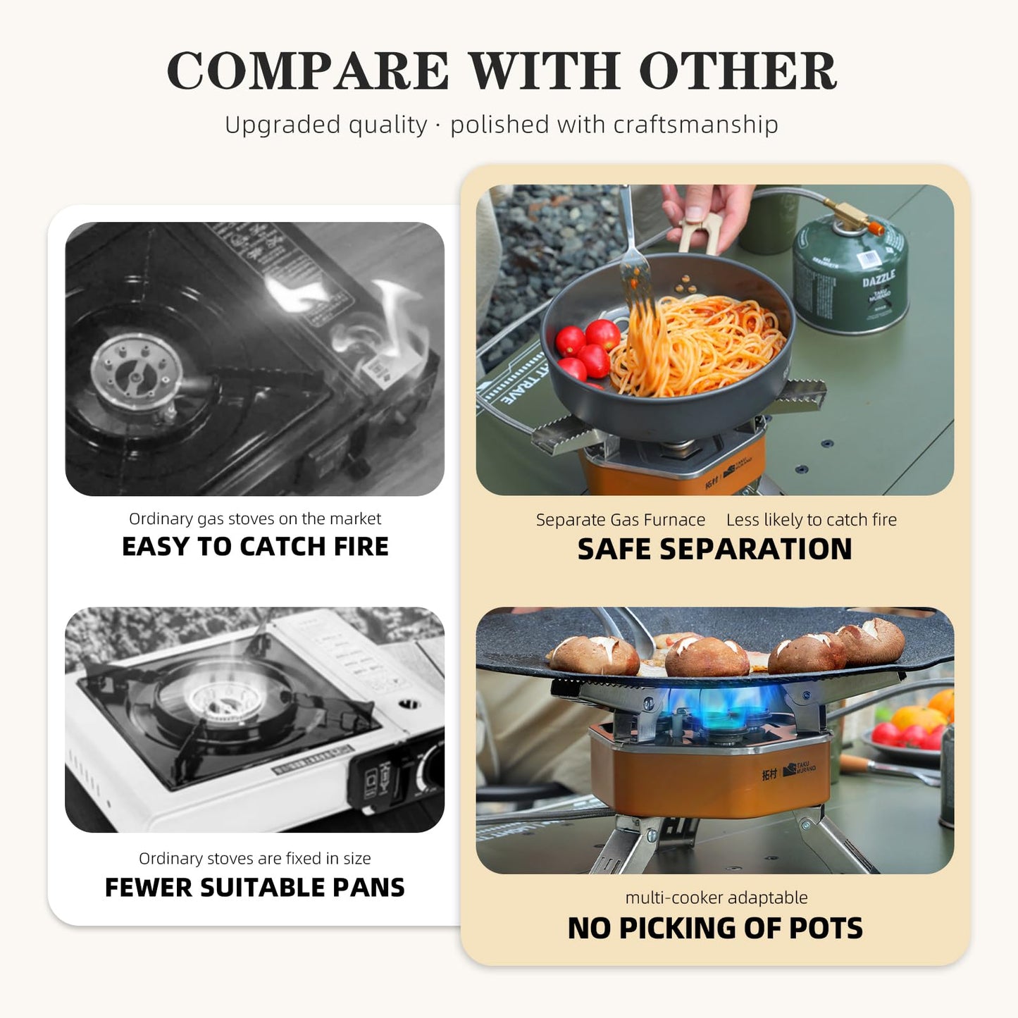 AIROKA 12800W Collapsible Portable Butane Camping Stove with Carrying Case,Electronic Ignition,Mini Stove for Outdoor Camping, Hiking, Hiking and Picnicking (Dark brown)