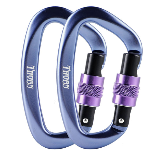 Climbing Locking Carabiner Clip Rappelling - Thorn 25KN Heavy Duty Large Screwgate Carabiners Clips for Rock Climbing,Mountaineer,Hammock,Camping,Gym,Blue Grey Pack of 2