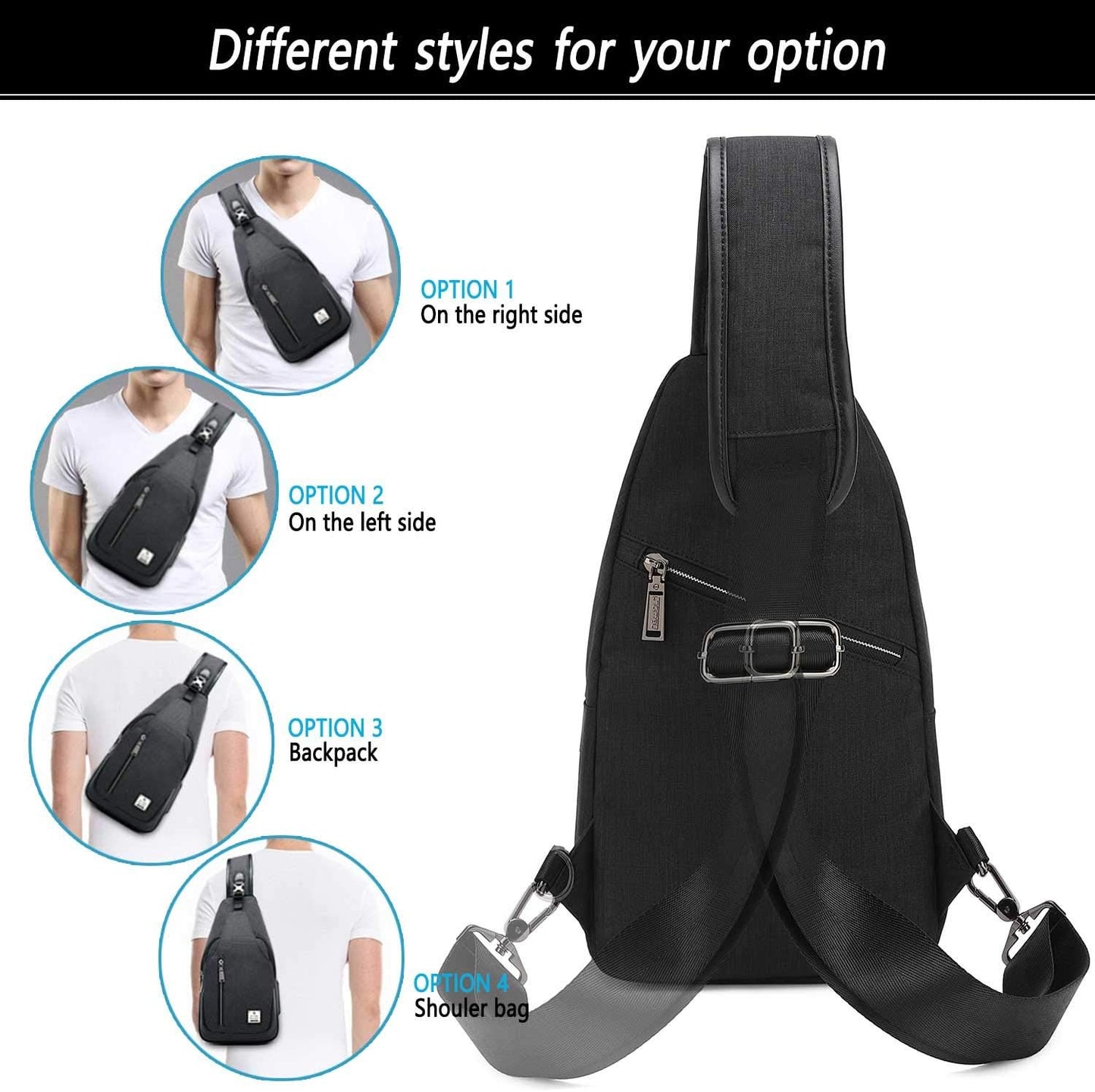 Small Sling Bag Crossbody Backpack Over the Shoulder Bag for Men Women Travel Outdoors, Lightweight Chest Pack (Small, Black)