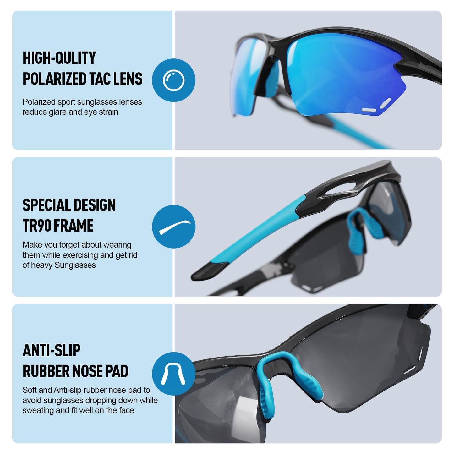 ACBLUCE Polarized Sports Sunglasses for Men Women, Baseball Sun Glasses for Cycling Fishing Running Driving Golf Motorcycle Blue Glasses
