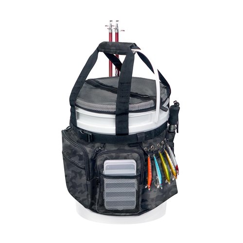 WTVIDAS Fishing Bucket Organizer with Top Cover, Ice Fishing Tackle Bag with Rod & Plier Holder, Multi-Pockets for 5 Gallon Bucket Fish Gear & Accessories
