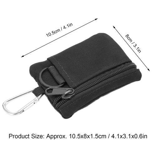 Lwuey EDC Pocket Pouch, Mini Molle Pouch Wallet Tactical Keychain Pouches Multi Function Carabiner Gadget Utility Organizer Key Card Case Zipper Portable Military Outdoor Bag Tactics Waist(Black)