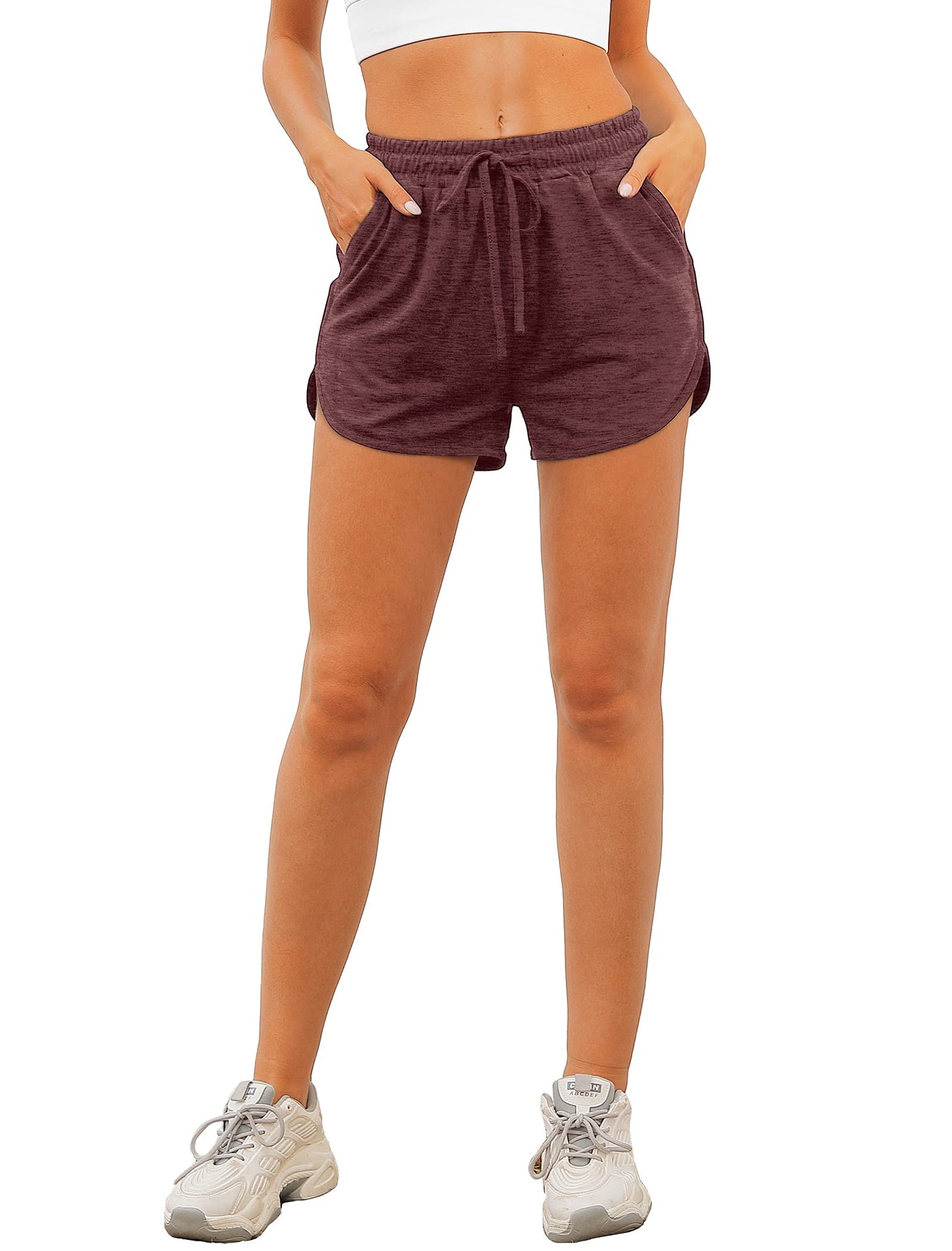 Aloodor Shorts Women Casual Summer Running Workout Shorts Burgundy XXL