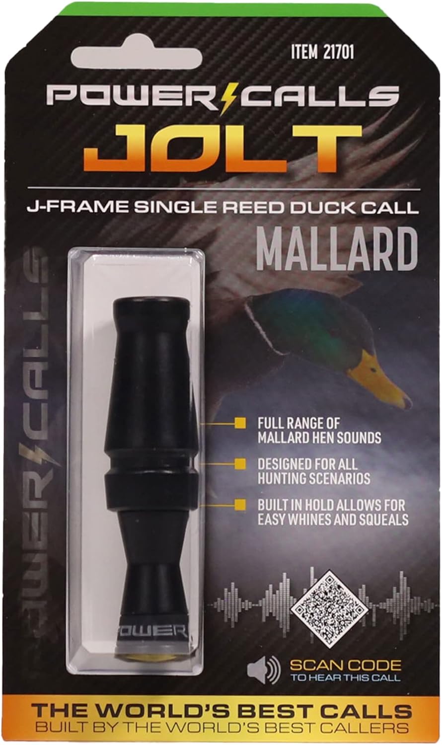 Power Calls Mallard Duck Call | Jolt | J-Frame Single Reed Molded Call | Great All Around Call for Competition & Waterfowl Hunting | Stealth Black