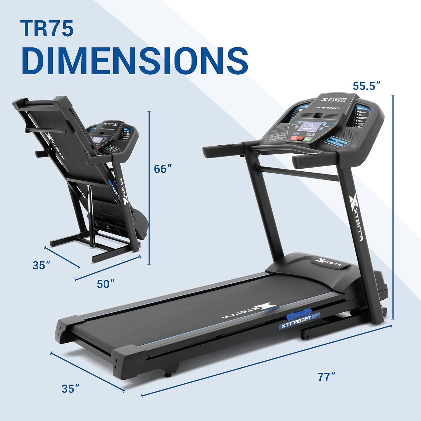 XTERRA Fitness Sport Series Premium Folding Smart Treadmill, Handlebar Speed and Incline Controls, Large XTRASoft Cushioned Running Deck, Built-in FTMS-Enabled Bluetooth with XTERRA+ Fitness App