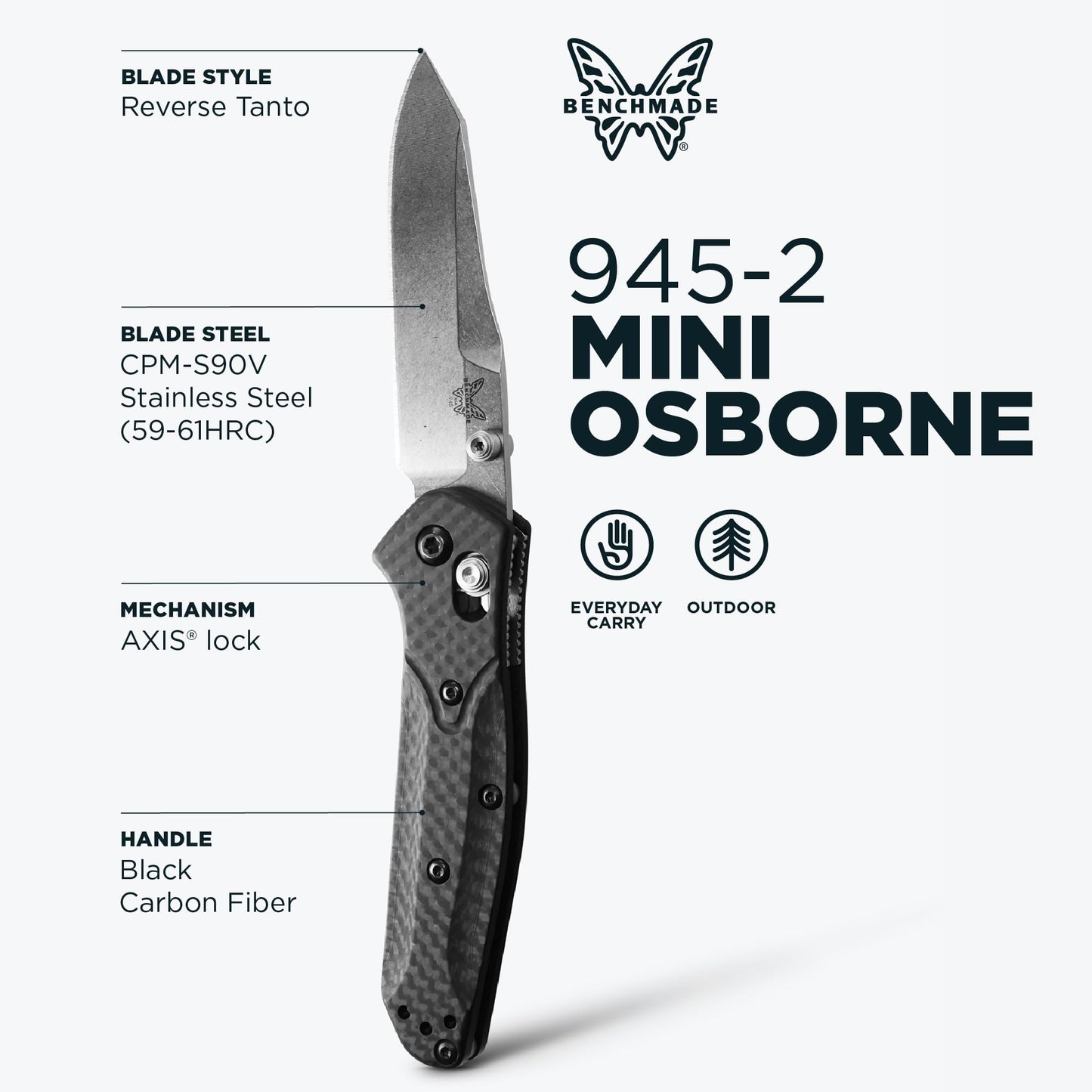 Benchmade - Mini Osborne 945 Folding Knife with Black Carbon Fiber Handle (945-2)