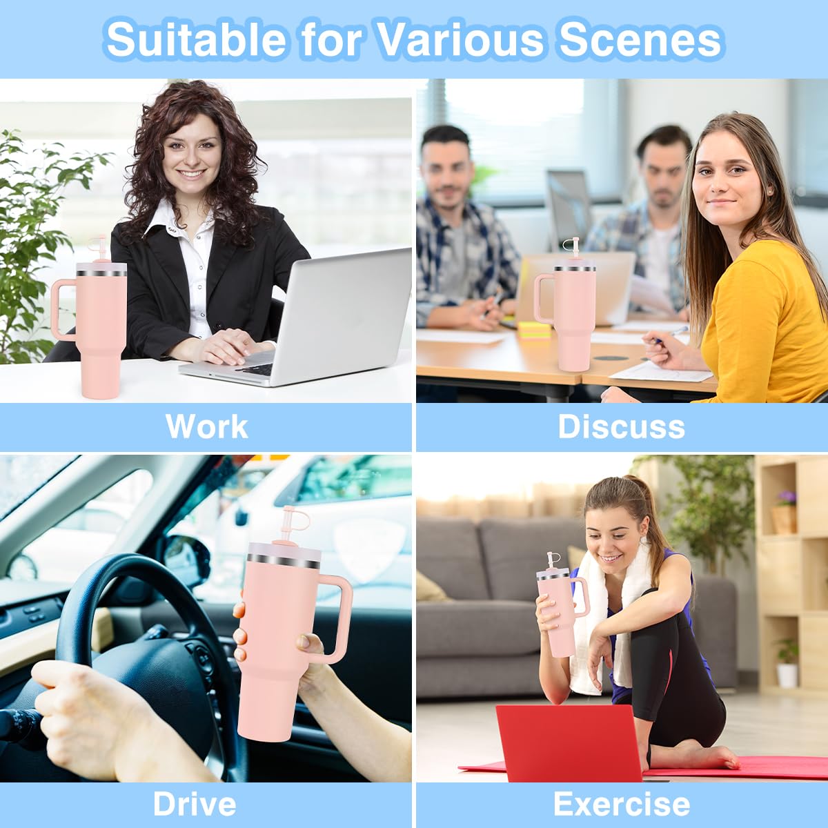 BGAANM Silicone Spill Proof Stopper Set Compatible with Stanley Quencher H2.0 FlowState Tumbler 40oz/ 30oz, Accessories Include 2 Straw Cover Cap, 2 Square Spill Stopper, 2 Round Leak Stopper (Gray)