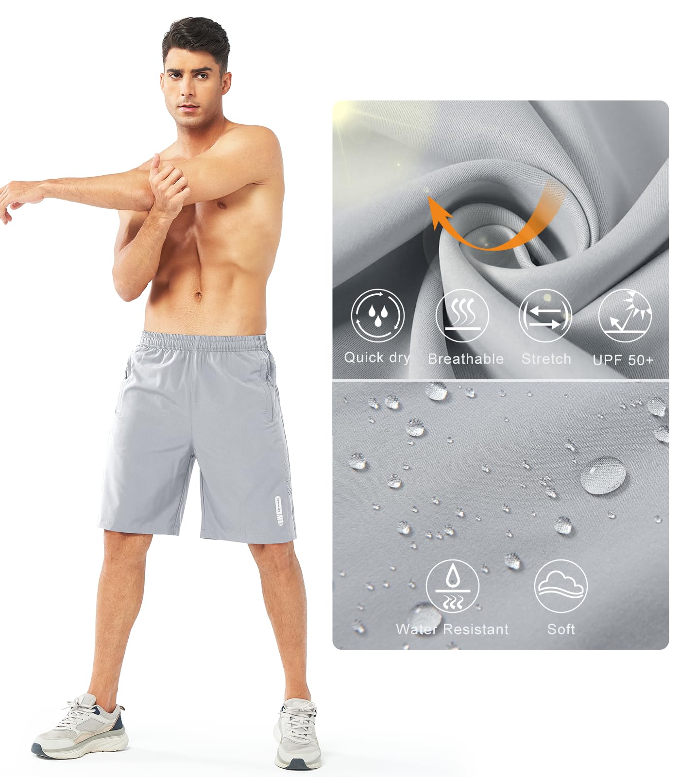 NORTHYARD Men's Athletic Running Shorts Gym Workout 7"/9"/5" Quick Dry Lightweight Sports Basketball Tennis 3 Zipper Pockets GREY-9inch 2XL