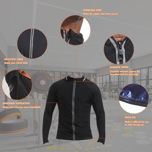 Sauna Suit for Men Sweat Jacket Sweating Shirt Vest Long Sleeve Workout Suits Body Shaper Zipper Gym Exercise Fitness Trainer Top XXXL