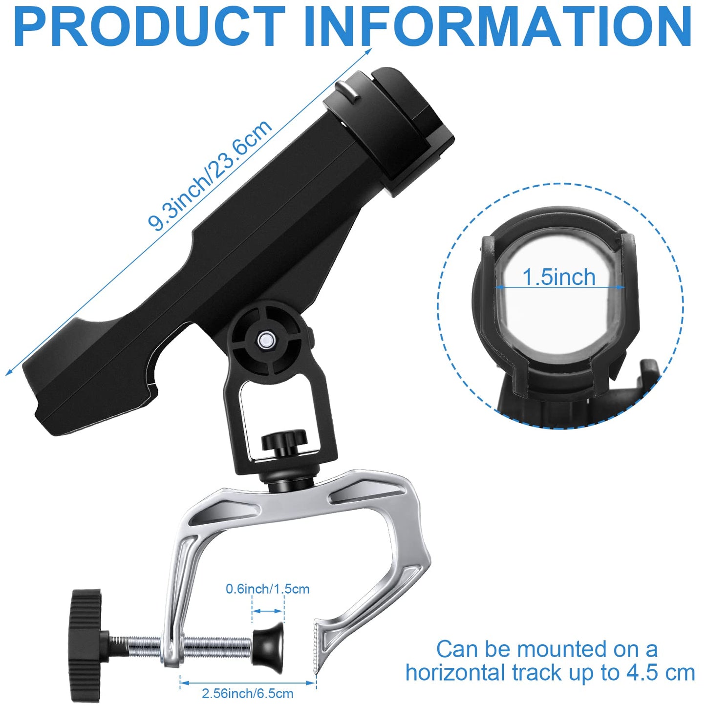 4 Pcs Fishing Boat Rods Holder 360 Degree Adjustable Folding Fishing Pole Holders with Large Clamp Opening for Boat Trolling Holder Pole Stand Rack Rod Bracket for Kayak Canoe Dock