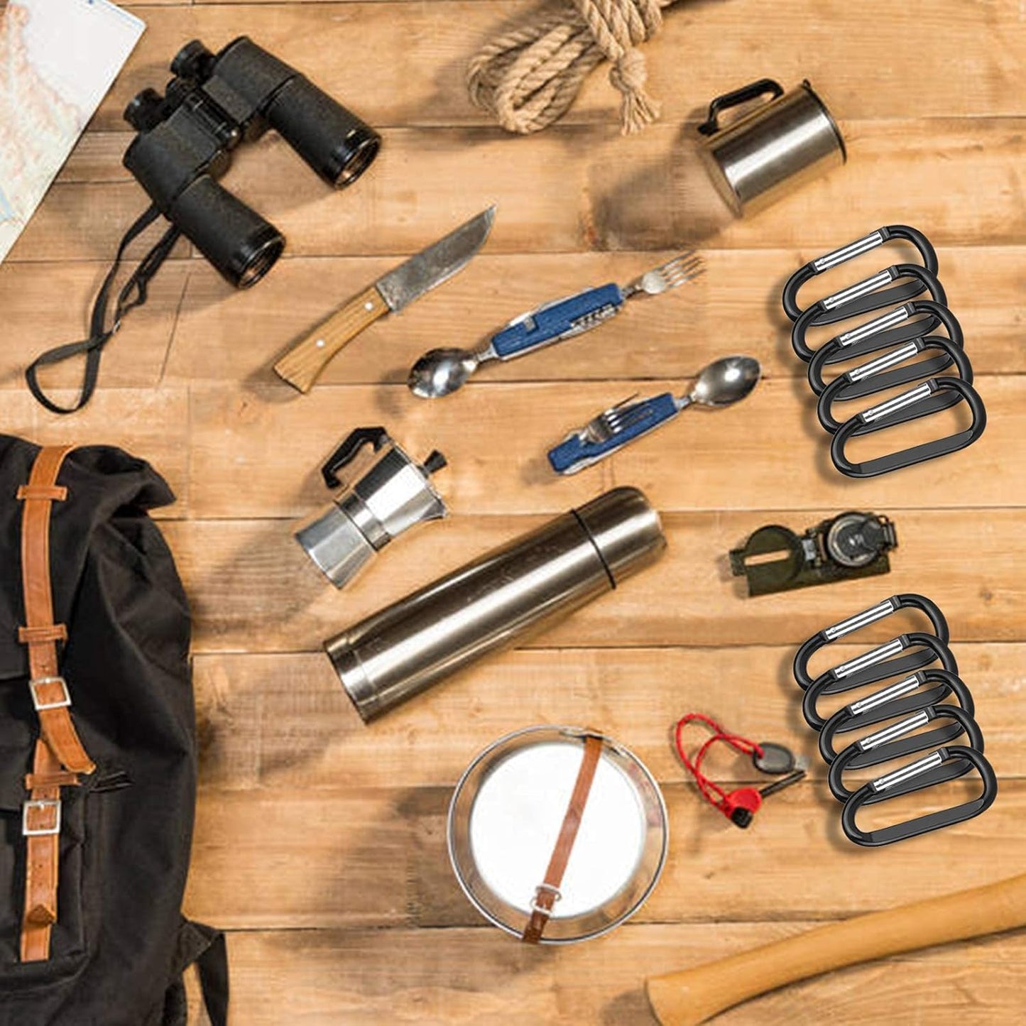 6PCS Black Carabiner Caribeaner Clip,3" Large Aluminum D Ring Shape Carabeaner with 6PCS Keyring Keychain Hook…